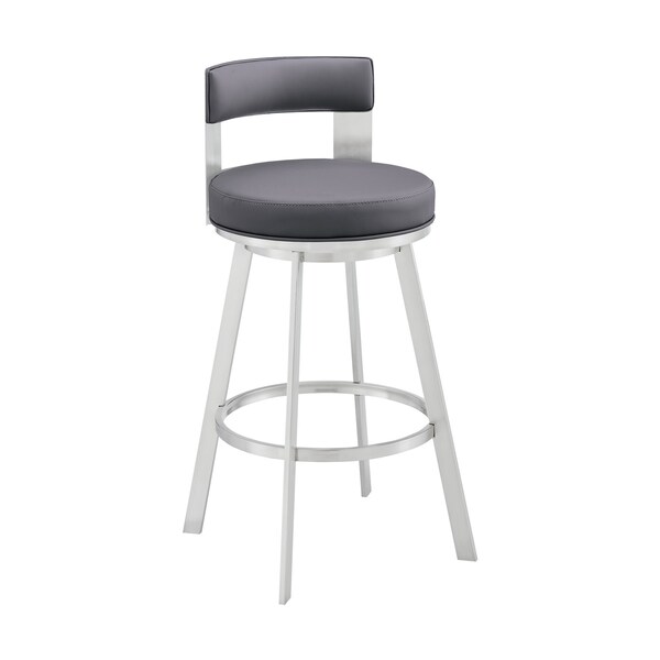 Armen Living Lynof Swivel Counter Stool in Silver Metal with Gray Faux Leather 840254335479 - main